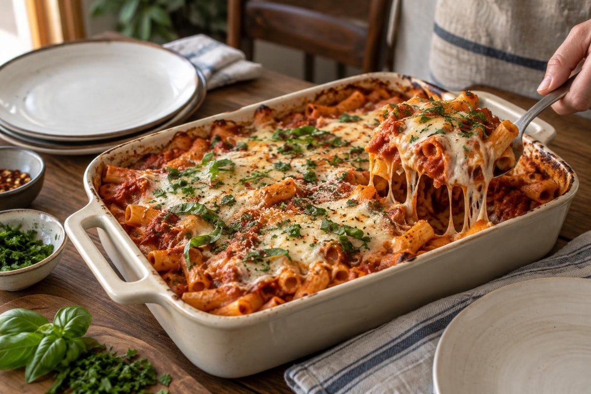 Baked Ziti with Fresh Herbs Baked Ziti with Fresh Herbs recipe from Hearthday Table