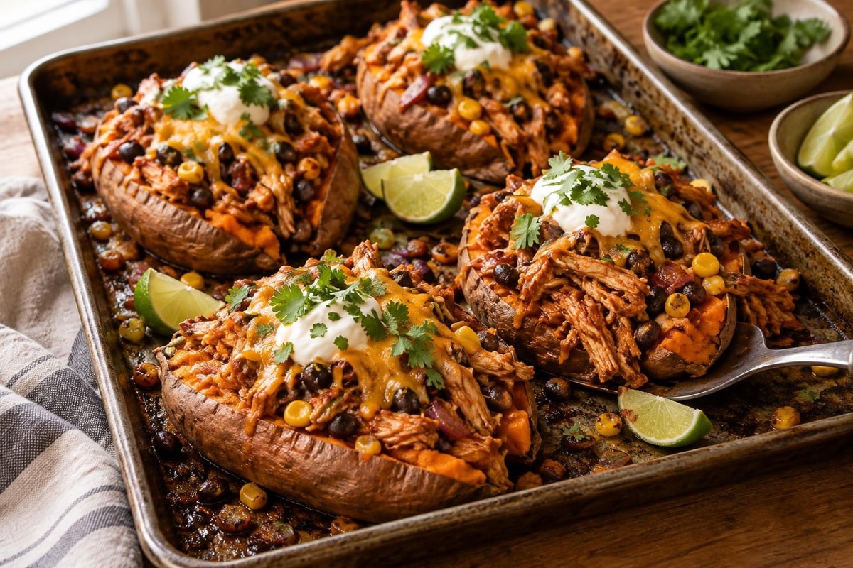 Tray BBQ Pulled Chicken Sweet Potato Bowls Tray BBQ Pulled Chicken Sweet Potato Bowls recipe from Sunday Box Kitchen