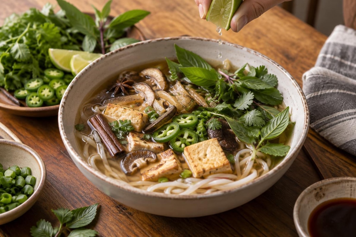 Vegetarian Pho Shortcut Bowl Vegetarian Pho Shortcut Bowl recipe from Verdigrain Table