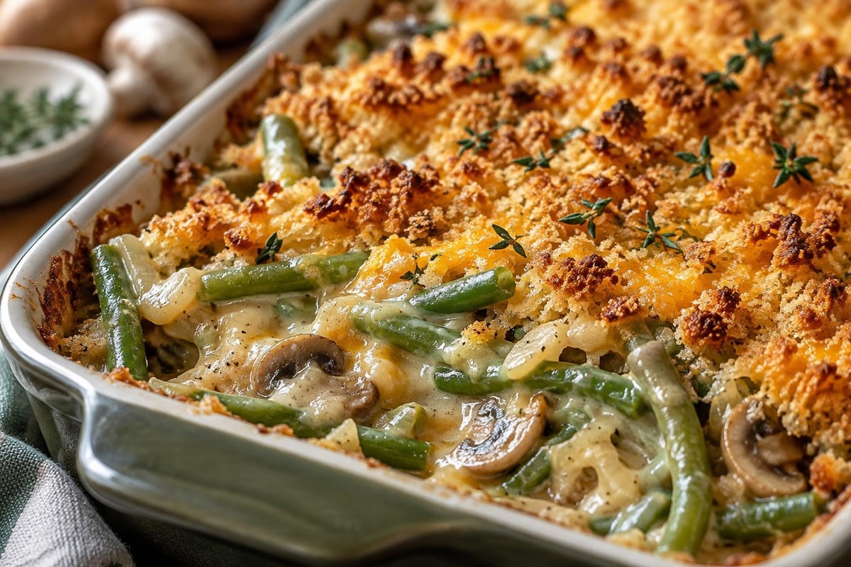 Creamy Cheesy Green Bean Casserole Tray Creamy Cheesy Green Bean Casserole Tray recipe from Velvet Spoon Kitchen