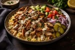 Chicken Shawarma Rice Platter Tray recipe from Crescent & Sumac Kitchen