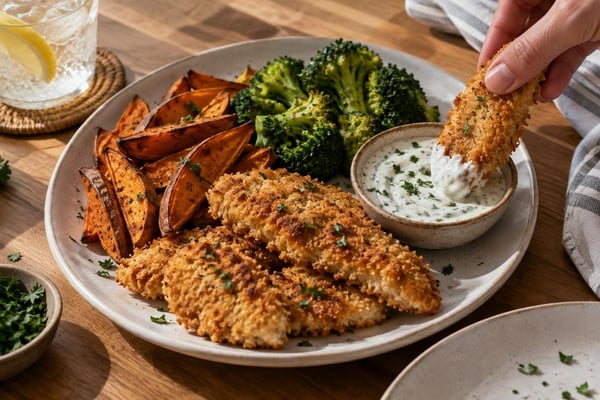 Power Crispy Oven Chicken Tender Platter recipe from Macro Plate Co.
