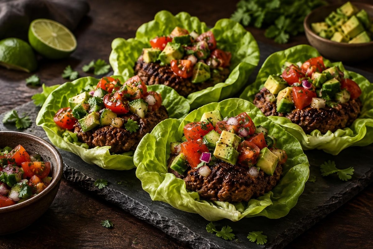 Bison Burger Lettuce Cups Tray Bison Burger Lettuce Cups Tray recipe from Primal Flame Kitchen
