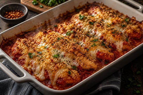 Crowd-Pleasing Cheesy Tomato Chicken Tender Bake recipe from Little Fork Academy