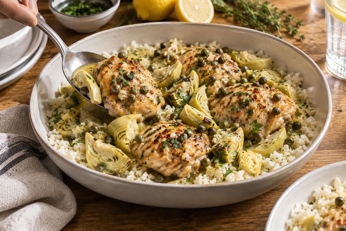 Lemon Artichoke Chicken Tray recipe from Primal Flame Kitchen