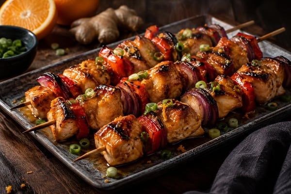 Orange Ginger Chicken Kebabs Tray Orange Ginger Chicken Kebabs Tray recipe from Featherlite Fork