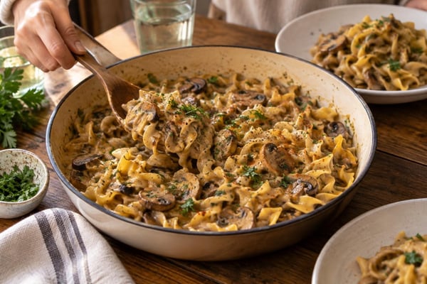 Mushroom Stroganoff Noodles Mushroom Stroganoff Noodles recipe from Verdigrain Table
