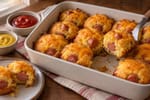 Cheesy Mini Corn Dog Bake recipe from Little Fork Academy