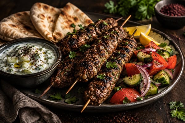 Grilled Halal Beef Kafta Platter Grilled Halal Beef Kafta Platter recipe from Crescent & Sumac Kitchen