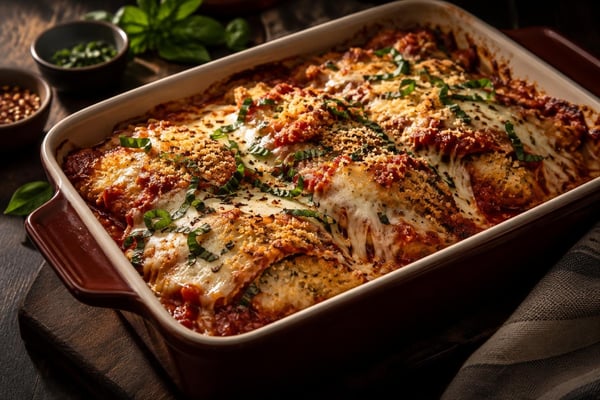 Chicken Parmesan Casserole recipe from The Frosted Fork