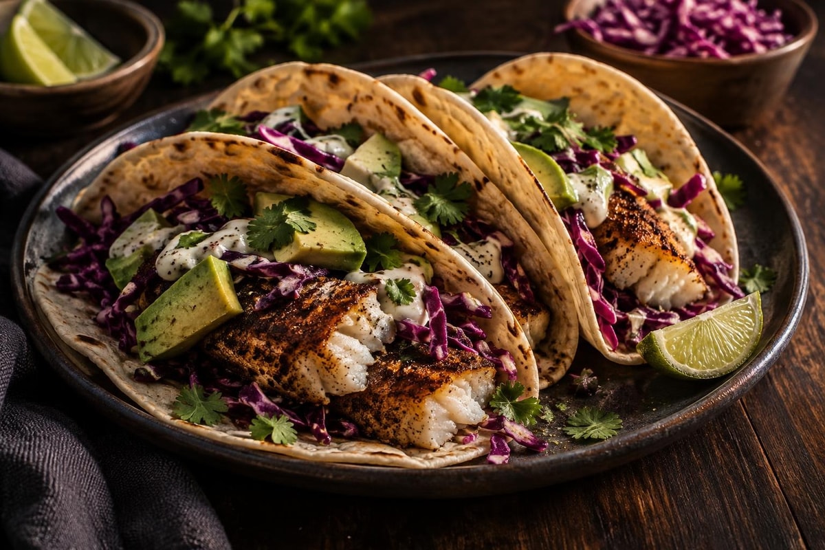 Express Blackened Fish Tacos Express Blackened Fish Tacos recipe from Quarter Hour Table