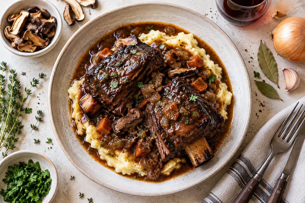 Seared Porcini Jus Braised Short Ribs Seared Porcini Jus Braised Short Ribs recipe from Copper Ladle Studio