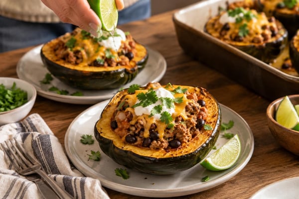 Lean Turkey Taco Stuffed Squash recipe from Macro Plate Co.