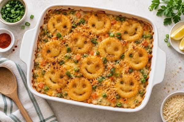 Mild Crispy Potato Smiley Casserole recipe from Little Fork Academy