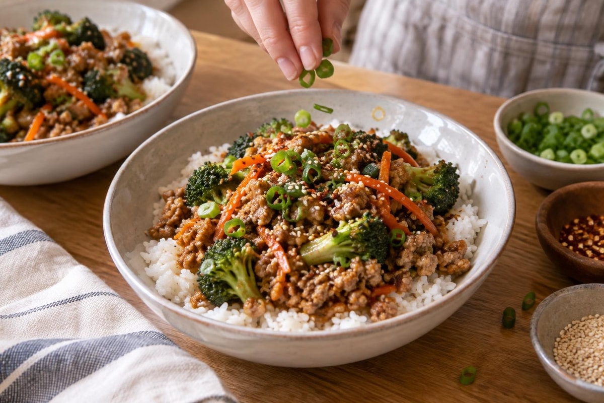 Weeknight Sesame Soy Ground Turkey Bowls Weeknight Sesame Soy Ground Turkey Bowls recipe from Quarter Hour Table