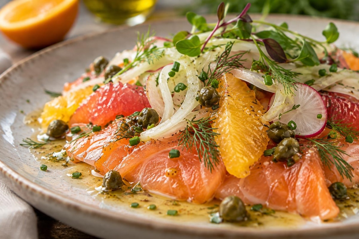 Sommelier-Style Citrus Fennel Crudo Style Salmon Sommelier-Style Citrus Fennel Crudo Style Salmon recipe from Copper Ladle Studio