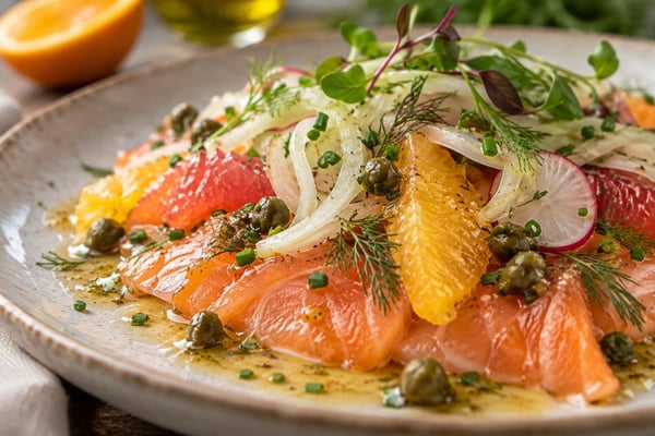 Sommelier-Style Citrus Fennel Crudo Style Salmon Sommelier-Style Citrus Fennel Crudo Style Salmon recipe from Copper Ladle Studio