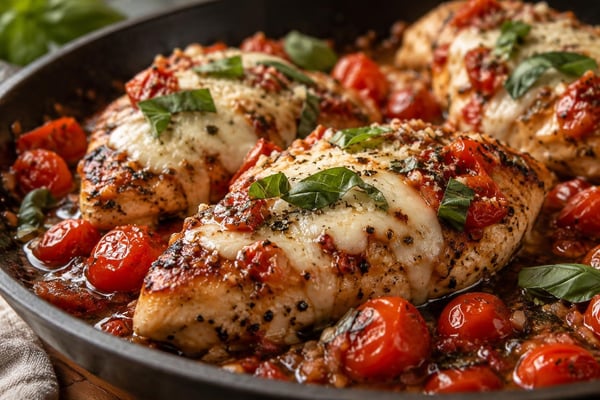Lightning Mozzarella Tomato Chicken Pan Lightning Mozzarella Tomato Chicken Pan recipe from Quarter Hour Table