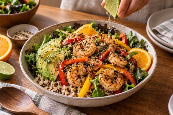 Rainbow Grilled Citrus Shrimp with Greens Rainbow Grilled Citrus Shrimp with Greens recipe from Bright Balance Kitchen