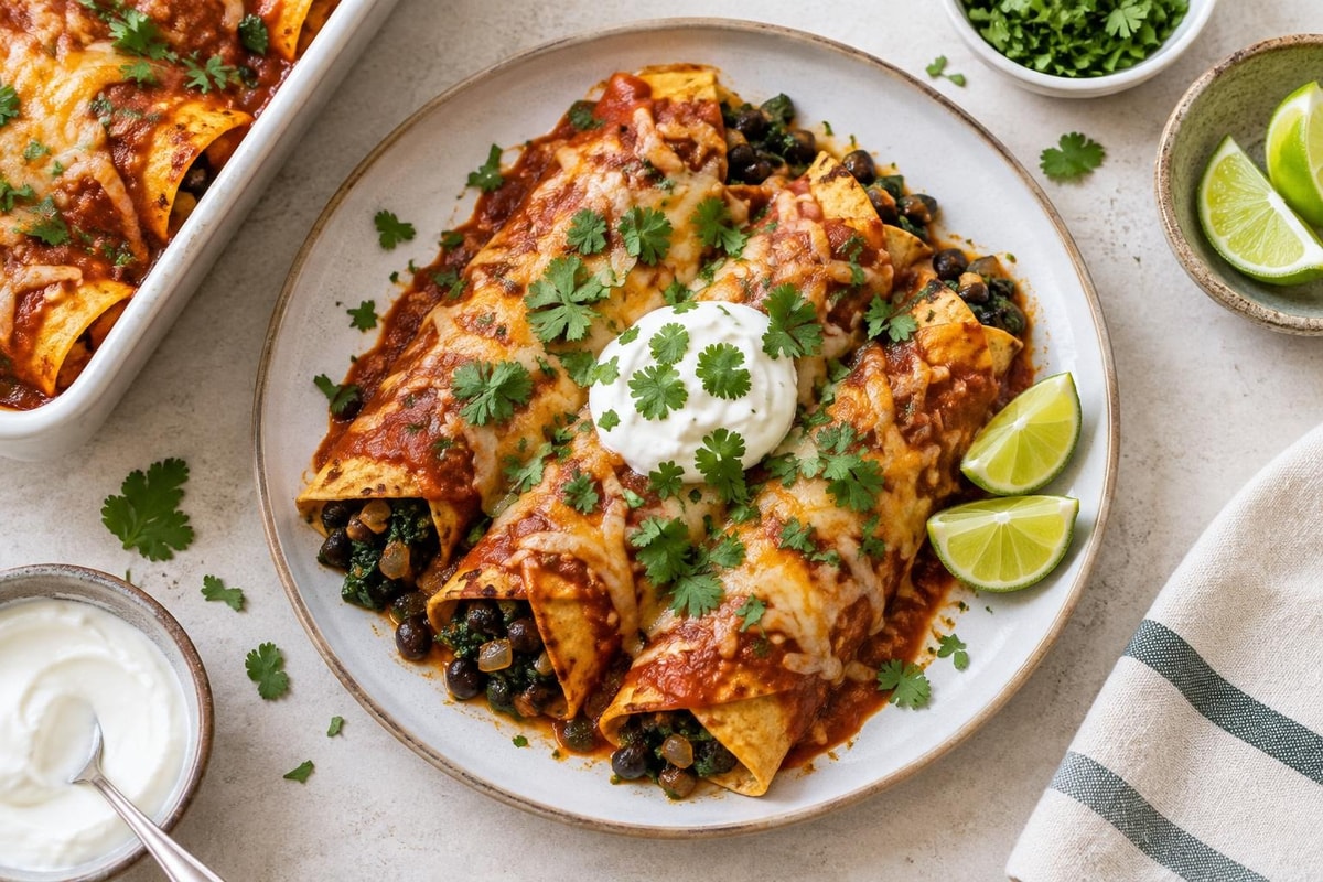 Black Bean Spinach Enchiladas Black Bean Spinach Enchiladas recipe from Verdigrain Table