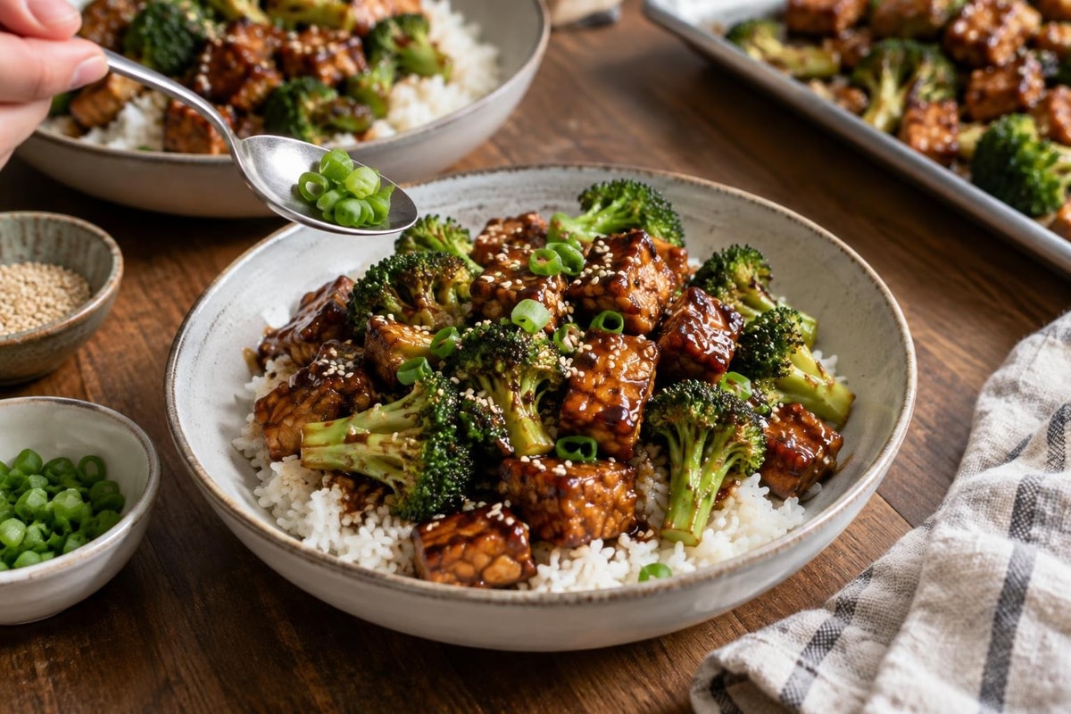 Tray Teriyaki Tempeh Broccoli Boxes recipe from Sunday Box Kitchen