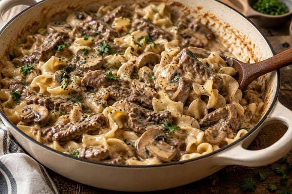 Homestyle Beef Stroganoff over Noodles Homestyle Beef Stroganoff over Noodles recipe from Heritage Fork Suppers