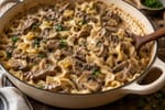 Homestyle Beef Stroganoff over Noodles recipe from Heritage Fork Suppers