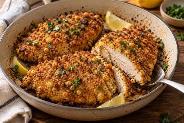 Seared Crispy Chickpea Chicken Cutlets recipe from Macro Plate Co.