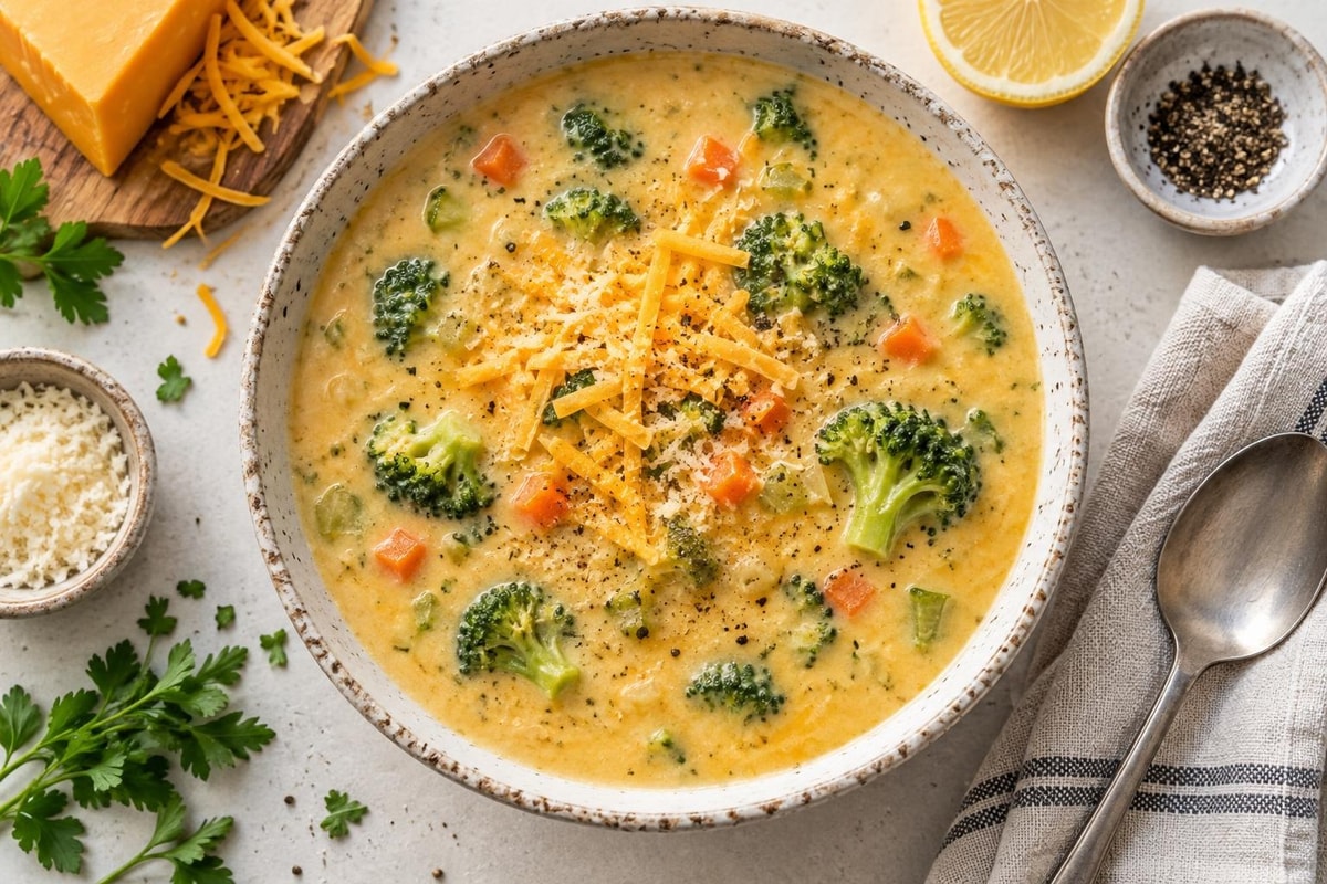Deli-Style Broccoli Cheese Soup recipe from The Verdant Spoon