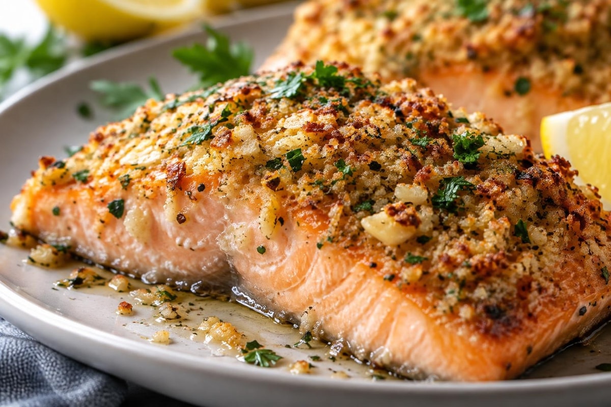 Garlic Parmesan Crusted Salmon Garlic Parmesan Crusted Salmon recipe from Ketolite Table