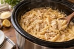 Slow Cooker Garlic Parmesan Chicken Pasta recipe from Thrifty Thyme