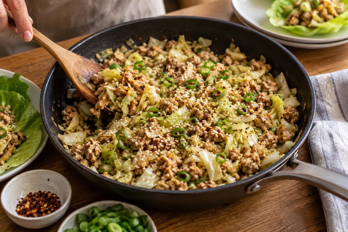 Egg Roll Turkey Cabbage Skillet Egg Roll Turkey Cabbage Skillet recipe from Counter Carb Kitchen