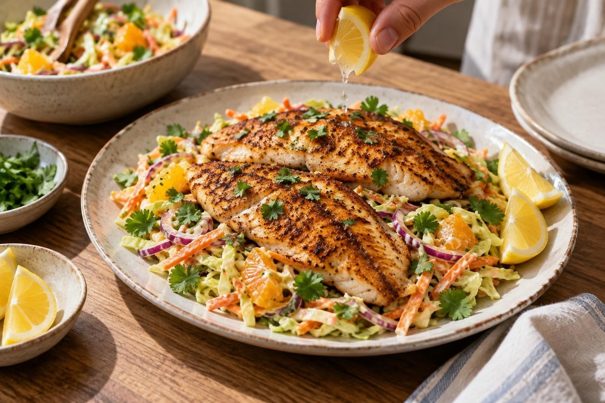 Grilled Seared Tilapia with Citrus Slaw Grilled Seared Tilapia with Citrus Slaw recipe from Macro Plate Co.