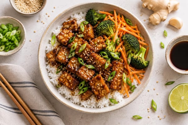 Teriyaki Tempeh Rice Bowls recipe from Pure Fork Plant Lab