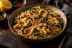 Penny-Wise Pasta Peanut Butter Garlic Greens recipe from Pantry Ledger Kitchen