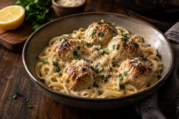 Chicken Meatballs in Cream Sauce recipe from Hearthday Table