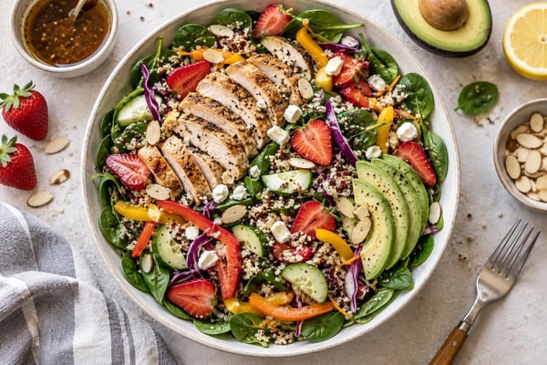 Rainbow Spinach Strawberry Chicken Salad recipe from Bright Balance Kitchen