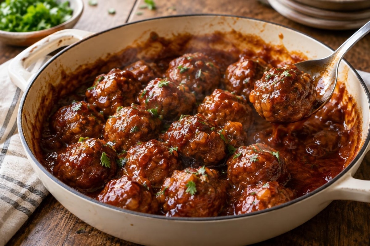 Homemade BBQ Meatballs Homemade BBQ Meatballs recipe from Hearthday Table