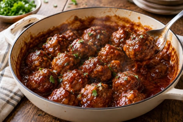 Homemade BBQ Meatballs recipe from Hearthday Table
