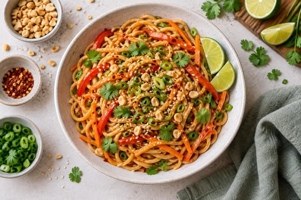 One-Skillet Ginger Peanut Noodle Toss One-Skillet Ginger Peanut Noodle Toss recipe from Quarter Hour Table