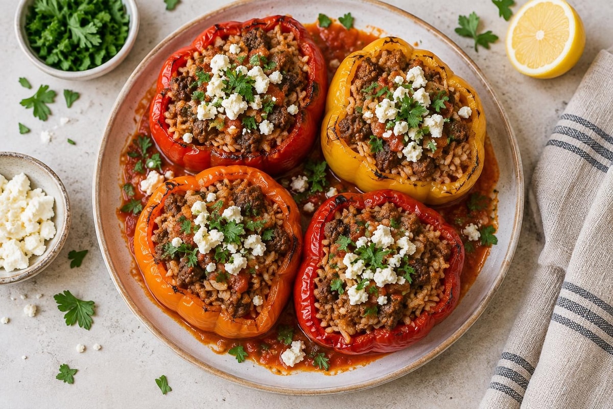 Stuffed Bell Pepper Halal Beef Rice Stuffed Bell Pepper Halal Beef Rice recipe from Crescent & Sumac Kitchen