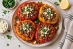 Stuffed Bell Pepper Halal Beef Rice recipe from Crescent & Sumac Kitchen