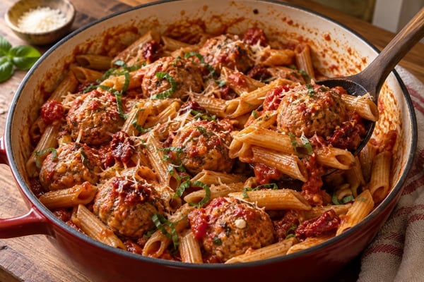 Grab-and-Go Sun-Dried Tomato Turkey Meatball Pasta Grab-and-Go Sun-Dried Tomato Turkey Meatball Pasta recipe from Sunday Box Kitchen