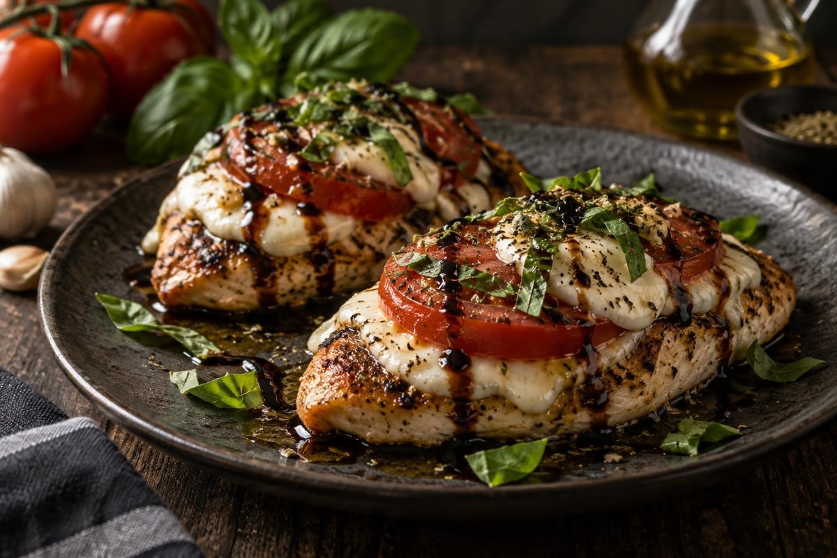 Chicken Caprese Mozzarella Stacks Chicken Caprese Mozzarella Stacks recipe from Counter Carb Kitchen
