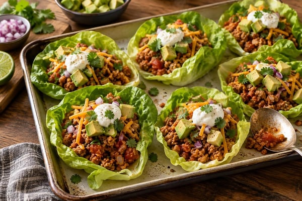 Turkey Taco Lettuce Boats Tray Turkey Taco Lettuce Boats Tray recipe from Counter Carb Kitchen