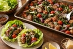 Lettuce-Wrapped Sausage and Rapini Tray Bake recipe from Carb Smart Table