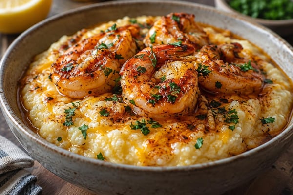 Southern-Style Shrimp Garlic Butter Grit Bowls recipe from Velvet Spoon Kitchen