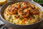 Southern-Style Shrimp Garlic Butter Grit Bowls recipe from Velvet Spoon Kitchen