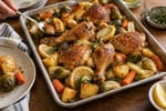 Roast Chicken Schmaltzy Vegetables Tray recipe from Sabbath Table Studio