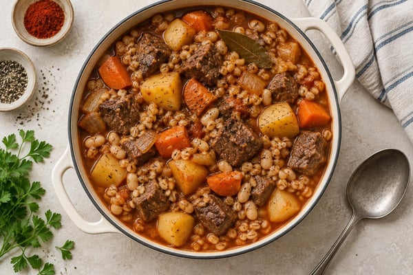 Beef Vegetable Cholent Style Tray recipe from Sabbath Table Studio